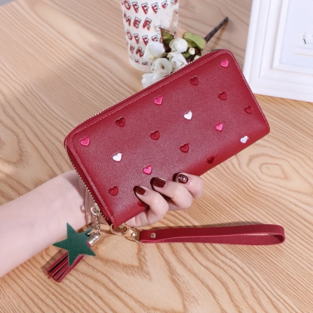 ⚠️Clearance Red Heart Pattern Wristlet Wallet & Gold Star Pendant - Picture 1 of 7